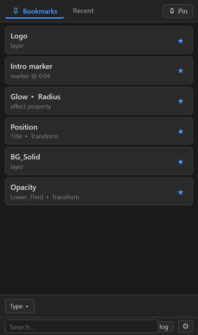 bookmarks panel