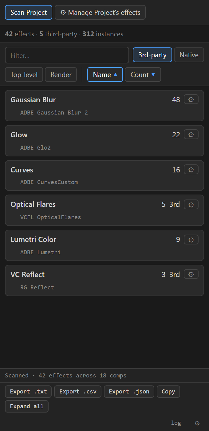 Sleek FX Inspector panel