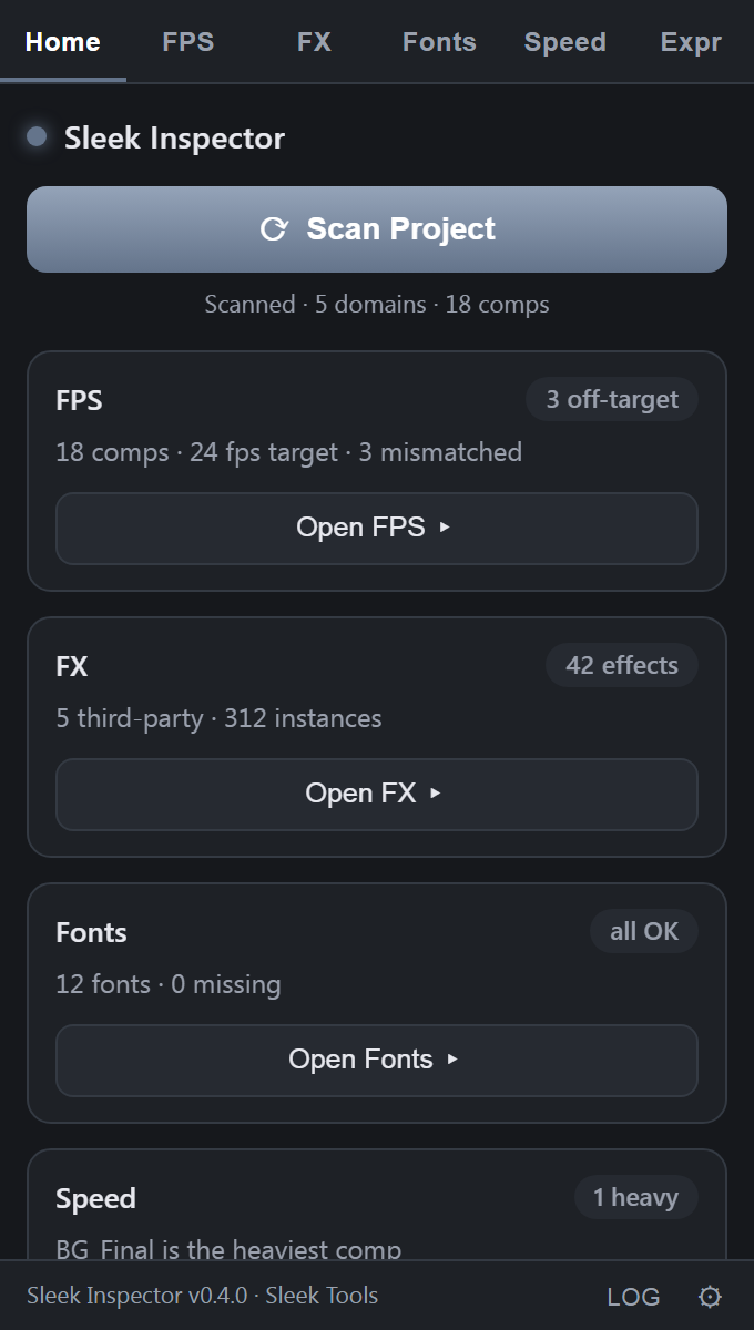 Sleek Inspector panel